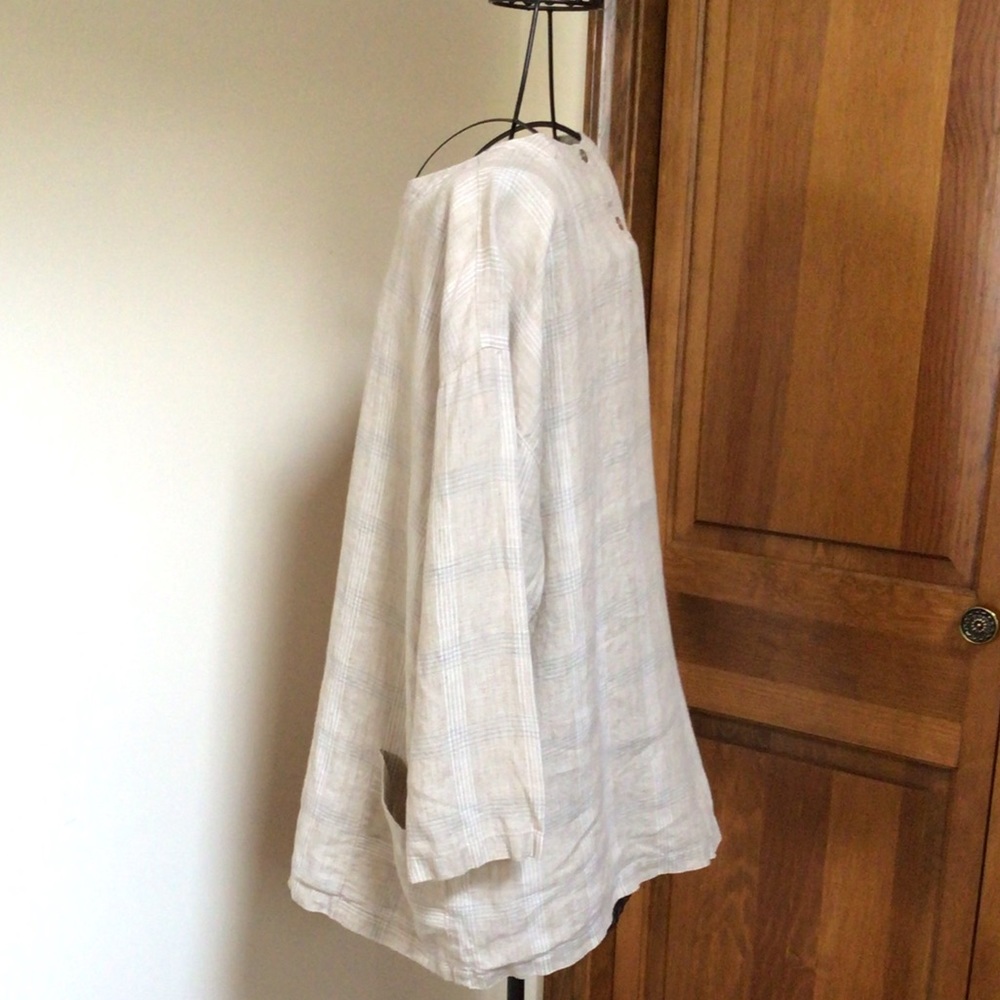 Eileen Fisher 3/4-Sleeve Catalan Linen Plaid Top, size SP - Picture 6 of 8